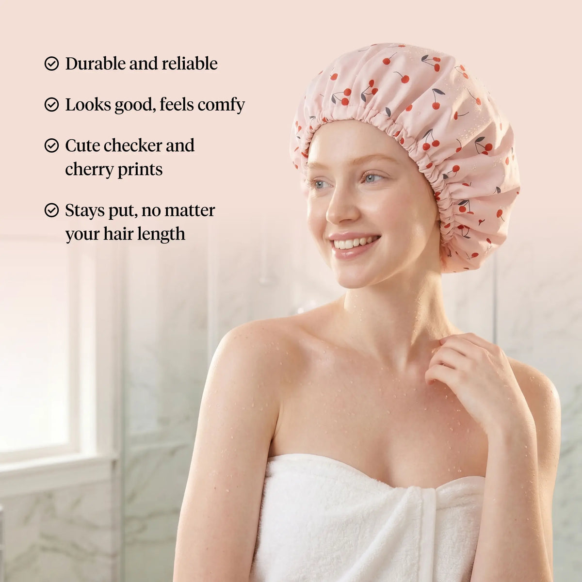 All Lengths Adjustable Satin Shower Cap — Reusable Waterproof for Long Short Hair, Blowout & Braids Protection