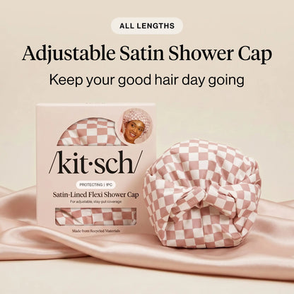 All Lengths Adjustable Satin Shower Cap — Reusable Waterproof for Long Short Hair, Blowout & Braids Protection
