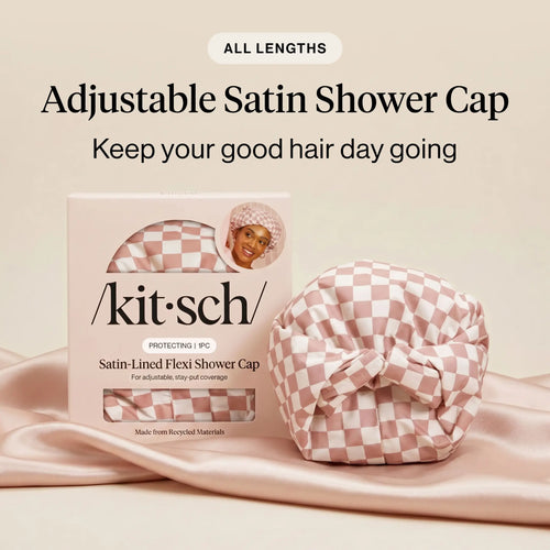 All Lengths Adjustable Satin Shower Cap — Reusable Waterproof for Long Short Hair, Blowout & Braids Protection