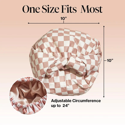 All Lengths Adjustable Satin Shower Cap — Reusable Waterproof for Long Short Hair, Blowout & Braids Protection